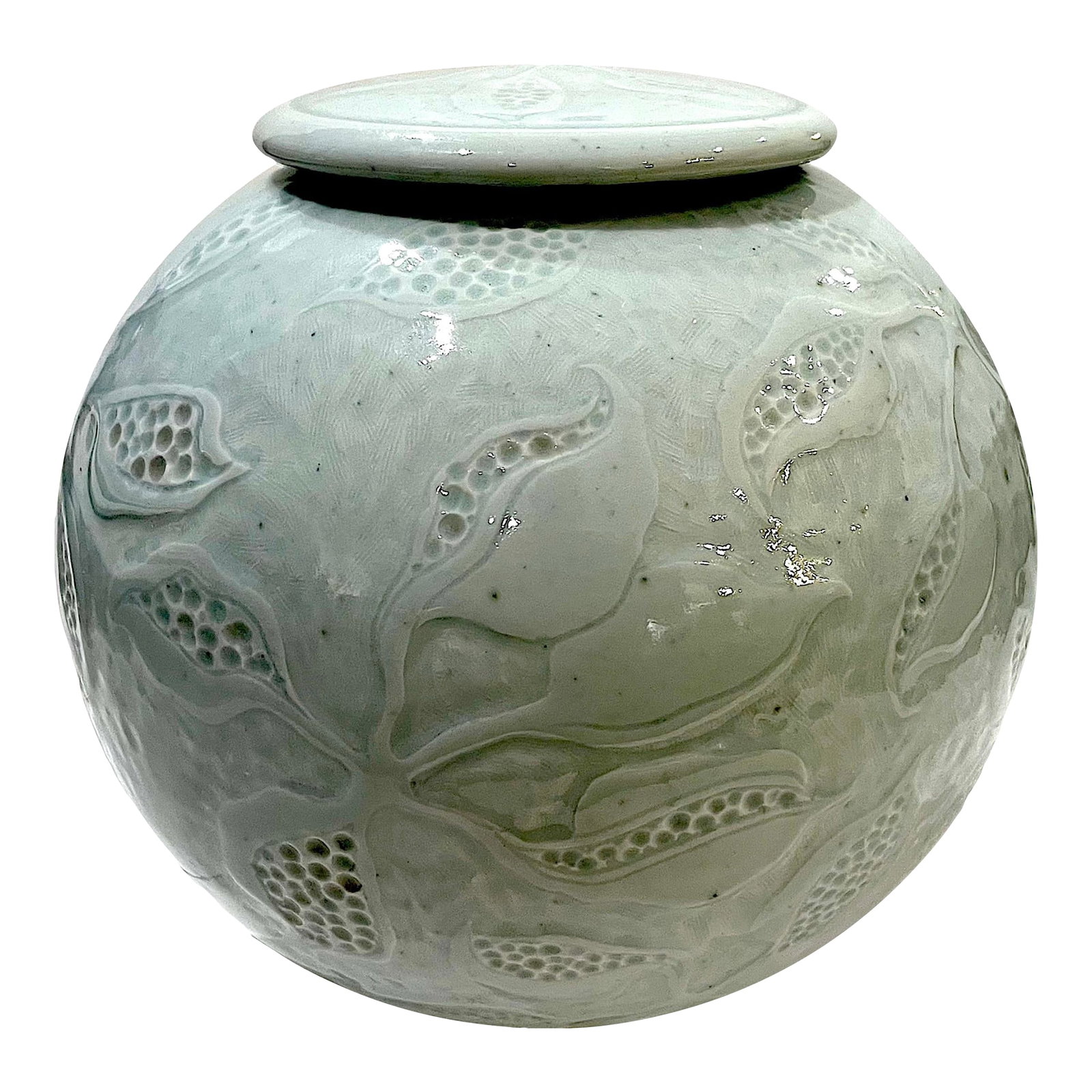 1980's Celadon Porcelain Moon Jar With Lid - Ken Edwards Montana Potter (1 of 11)