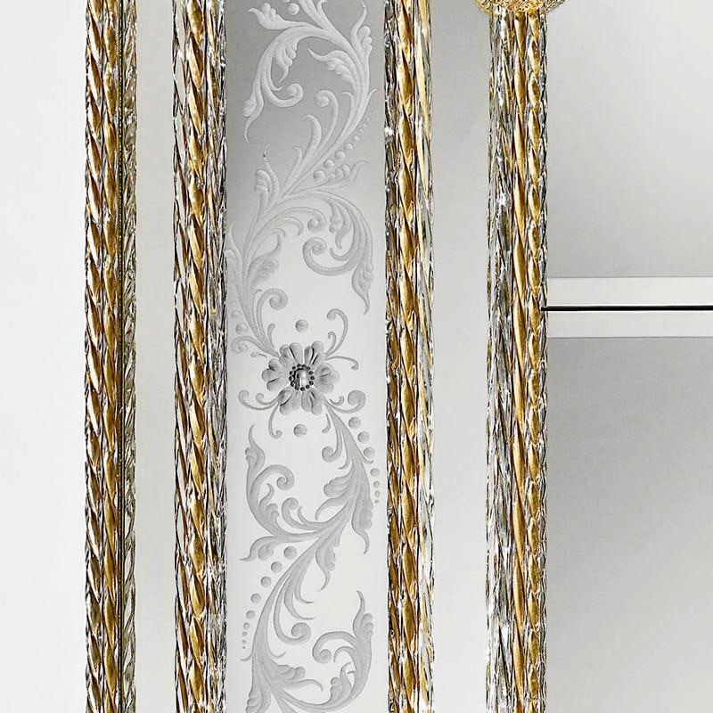 Hand-Engraved Venetian Mirror With Amber Murano Glass - 4