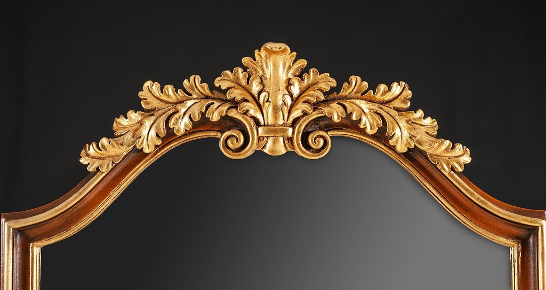 Italian Cherry Wood Cheval Mirror With Gold Leaf Accents - 2