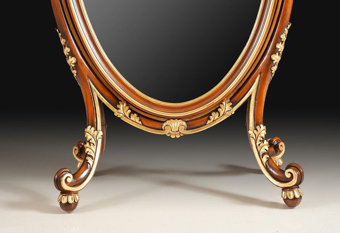 Italian Cherry Wood Cheval Mirror With Gold Leaf Accents - 3