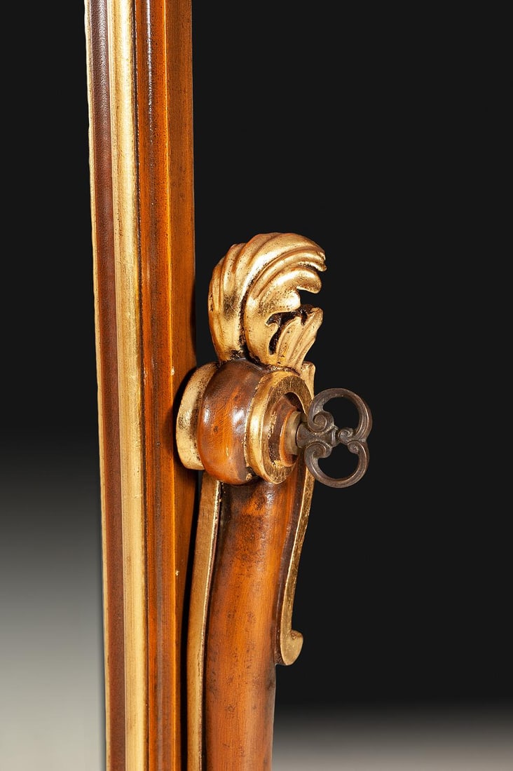 Italian Cherry Wood Cheval Mirror With Gold Leaf Accents - 4