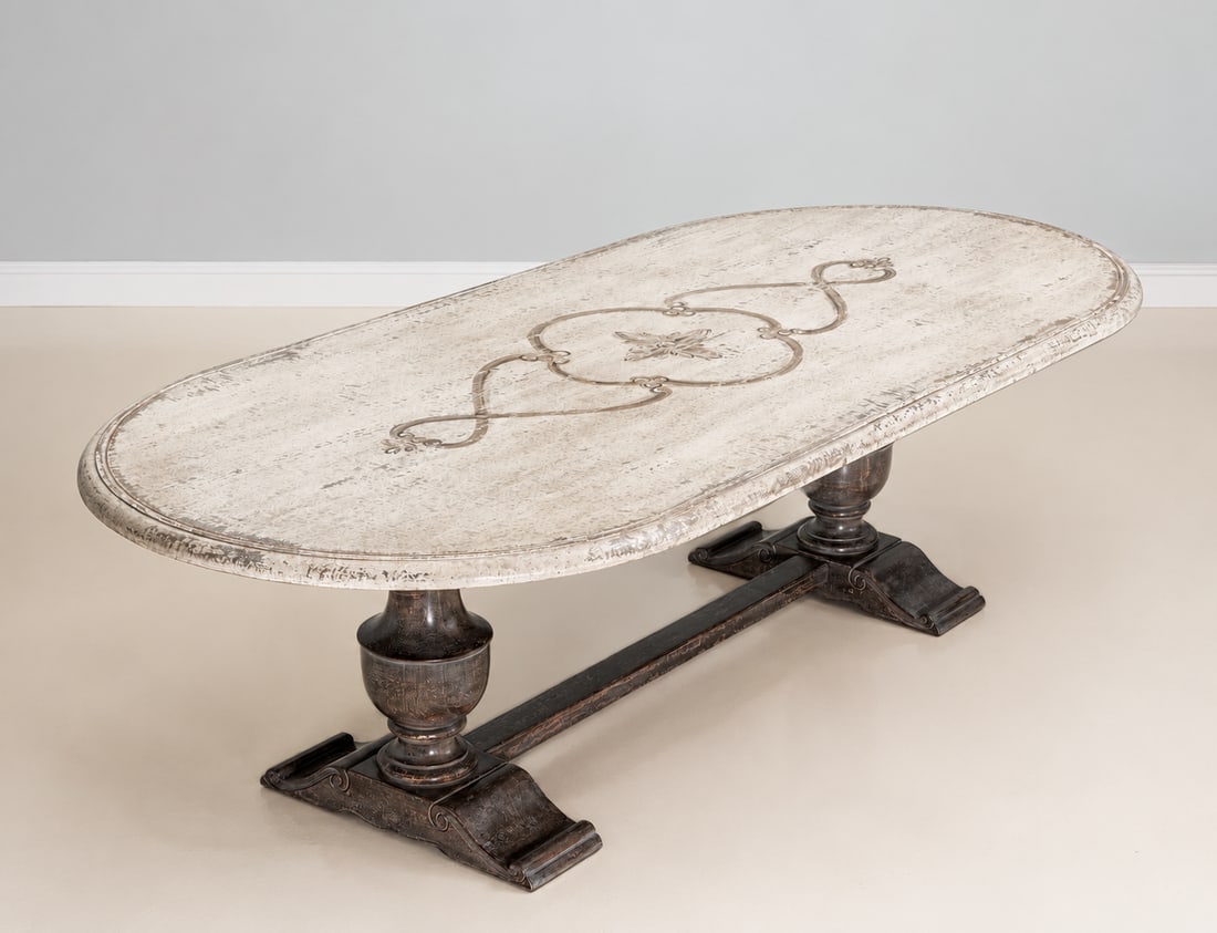 Italian Oval Florentine Dining Table With Antique White Finish - 2