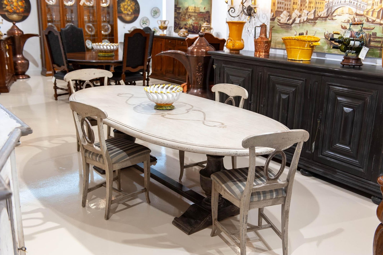 Italian Oval Florentine Dining Table With Antique White Finish - 5