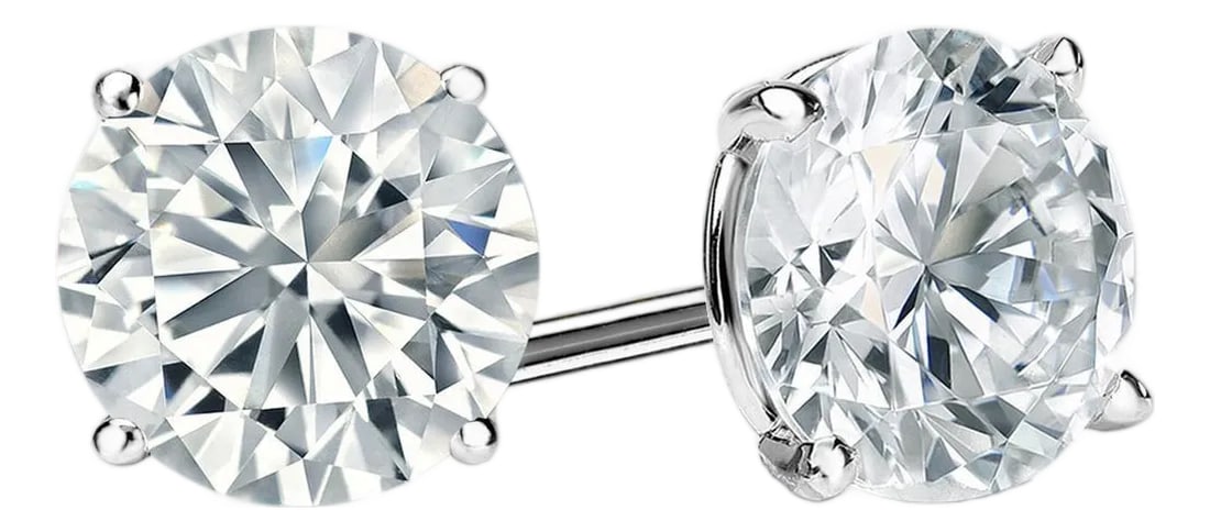 18k White Gold 2.04 Carat Stud Earrings, A Pair: 18k white gold 2/04 carat total weight stud earrings with 1.01 carat J VVS2 and 1.03 carat K VVS2 round brilliant diamonds Condition: Imperfections: No Imperfections Origin: United States Materials &a
