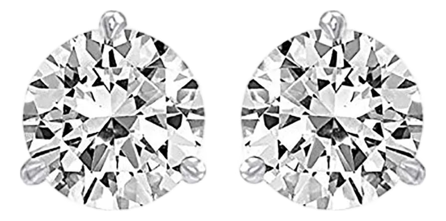 18k White Gold 3.00 Carat Stud Earrings, A Pair: 18k white gold 3.00 carat total weight stud earrings with 1.515 carat I SI2 and 1.486 carat I I1 round brilliant diamonds Condition: Imperfections: No Imperfections Origin: United States Materials