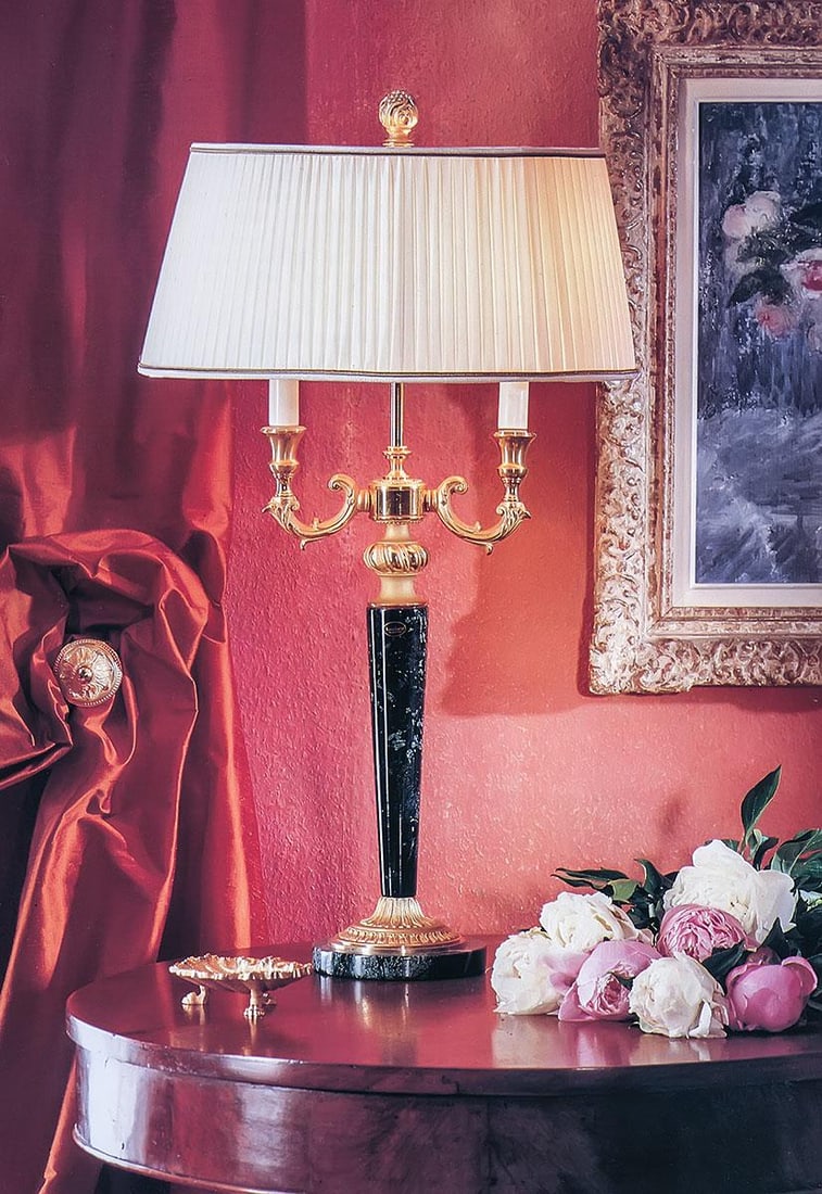 Italian Marble & 24k Gold-Plated Bronze Table Lamp With Silk Shade - 2
