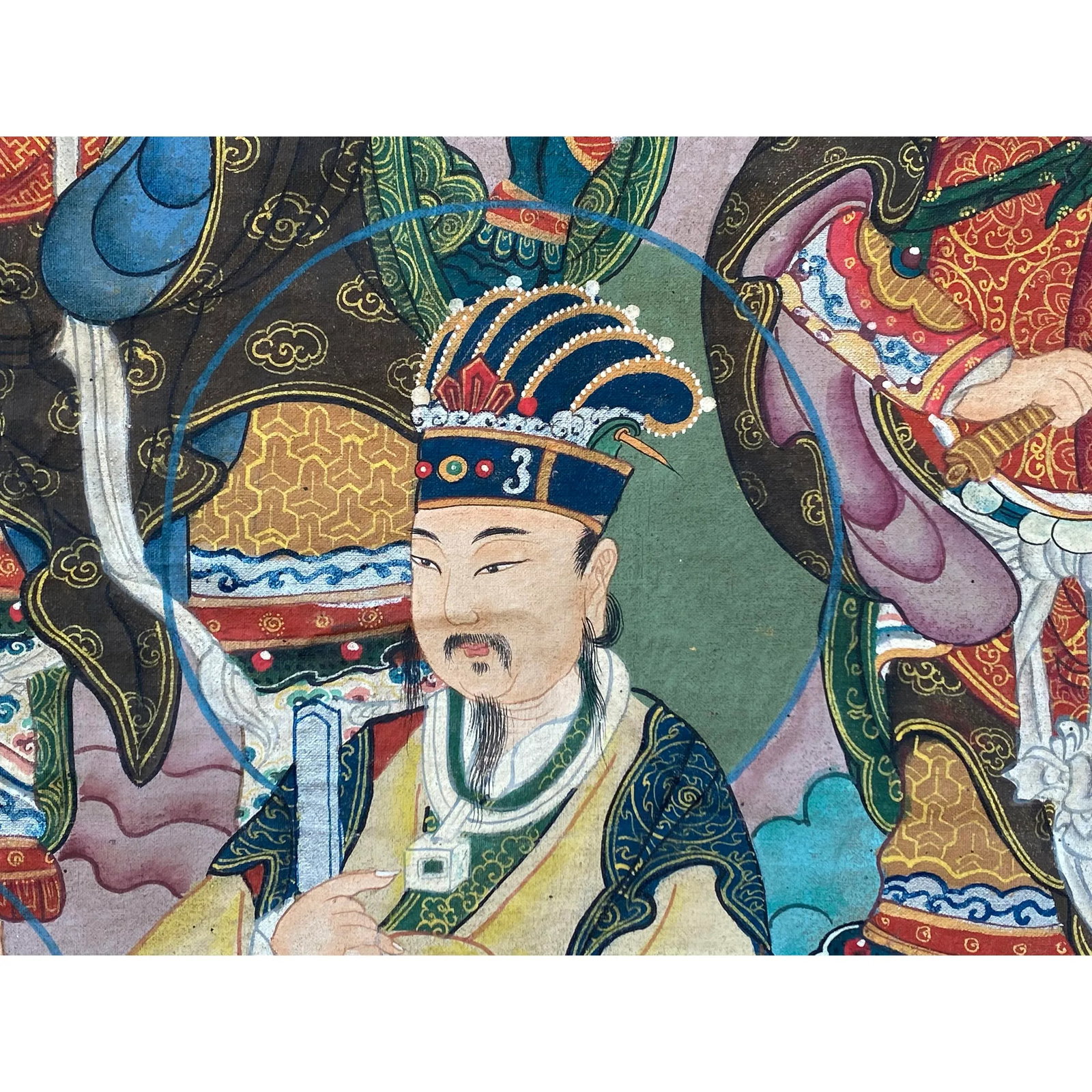 Large Chinese Canvas Art of the Three Great Emperor - Officials - 9