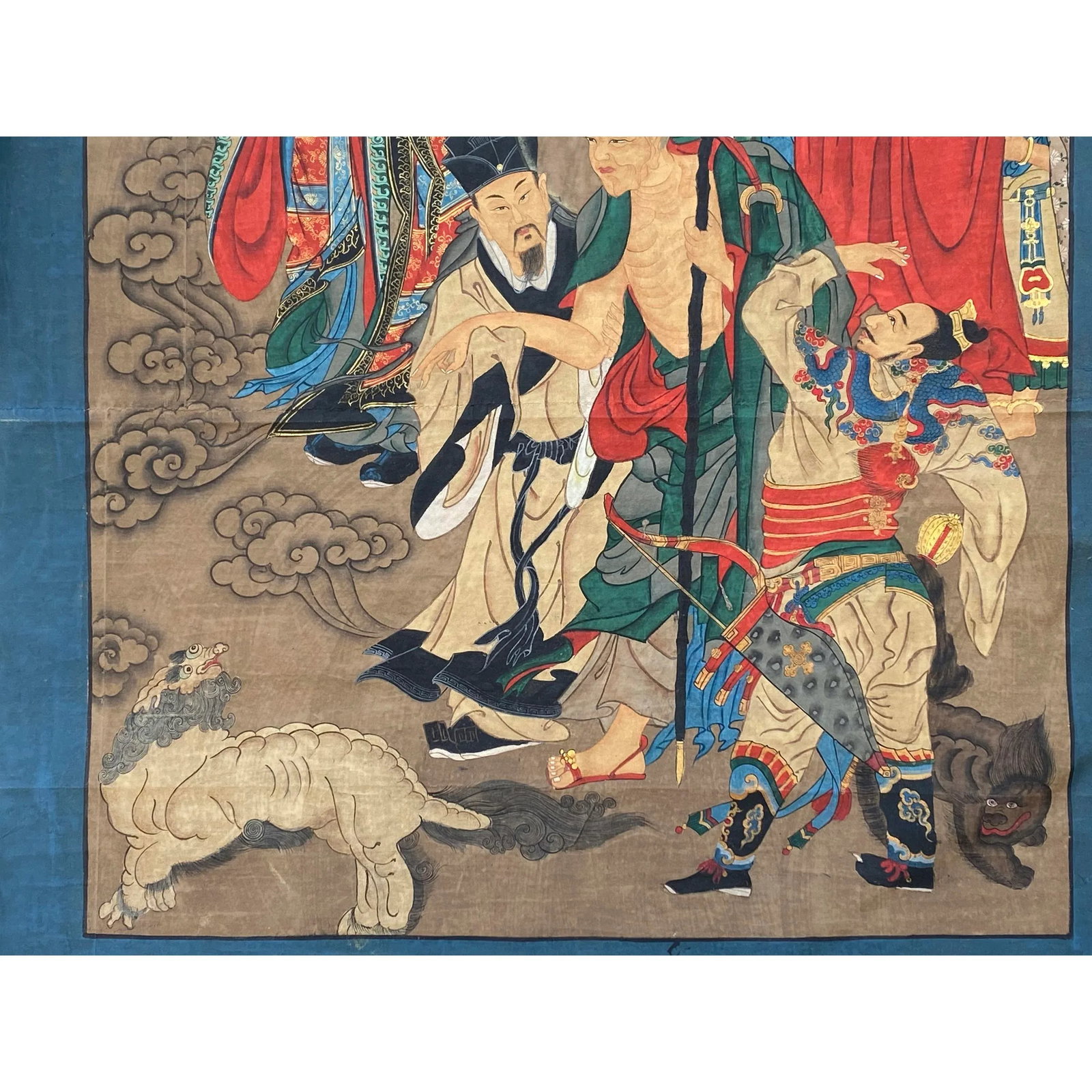 Large Chinese Canvas Art of Part of Sixteen Arhats With Guards Theme - 10