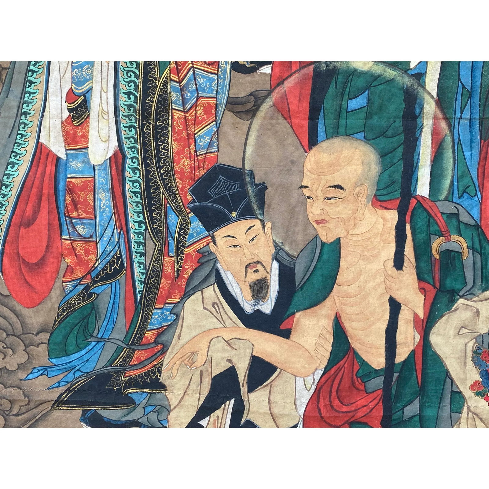 Large Chinese Canvas Art of Part of Sixteen Arhats With Guards Theme - 11