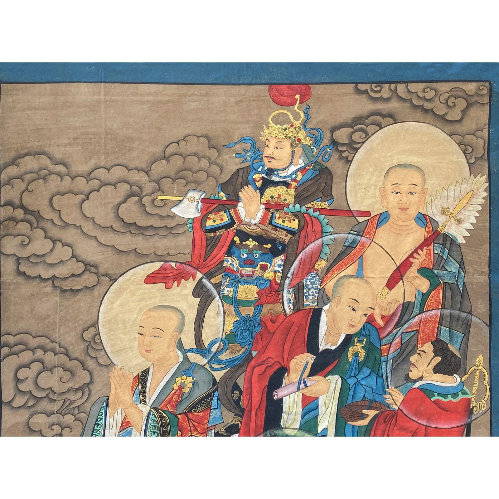 Large Chinese Canvas Art of Part of Sixteen Arhats With Guards Theme - 12