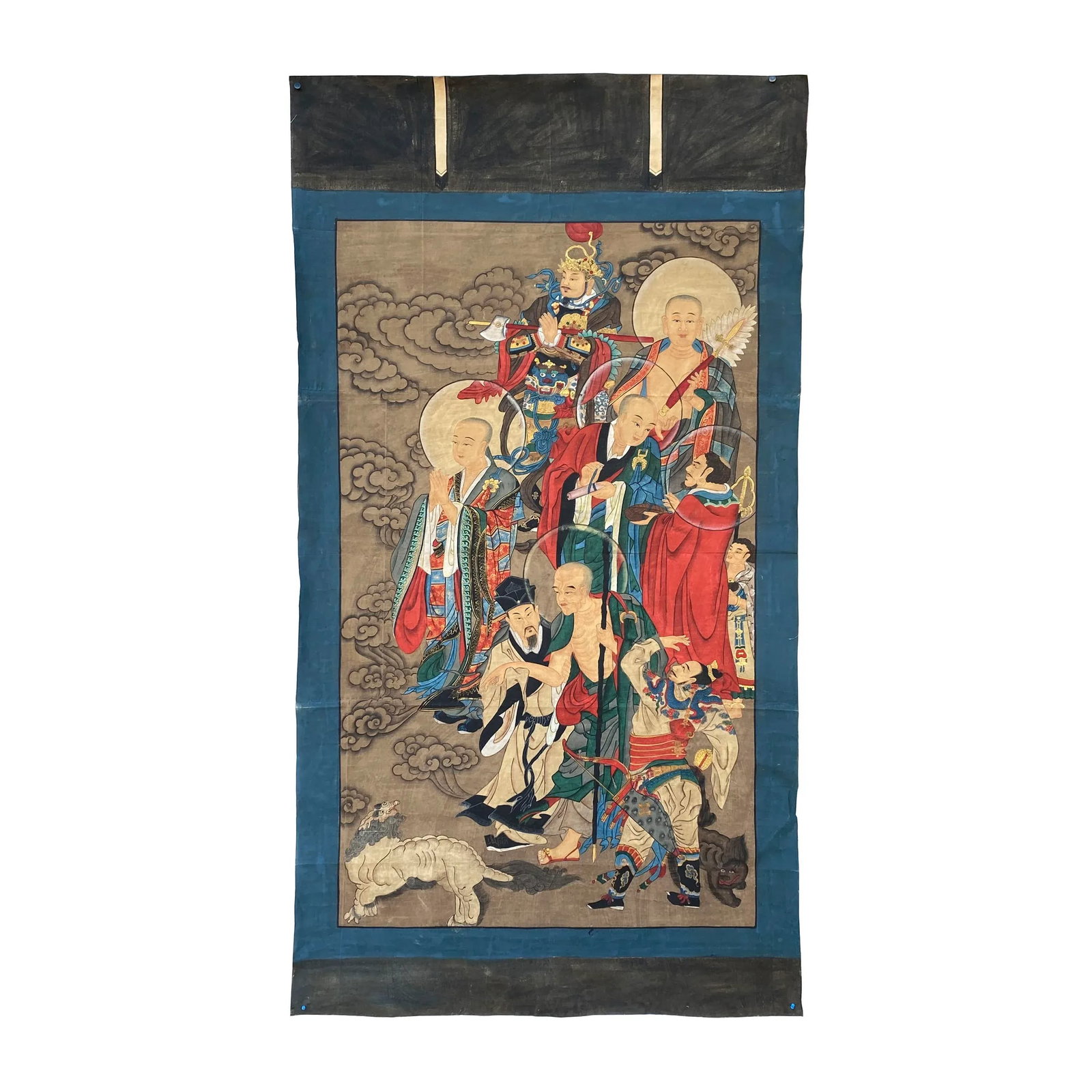 Large Chinese Canvas Art of Part of Sixteen Arhats With Guards Theme - 13