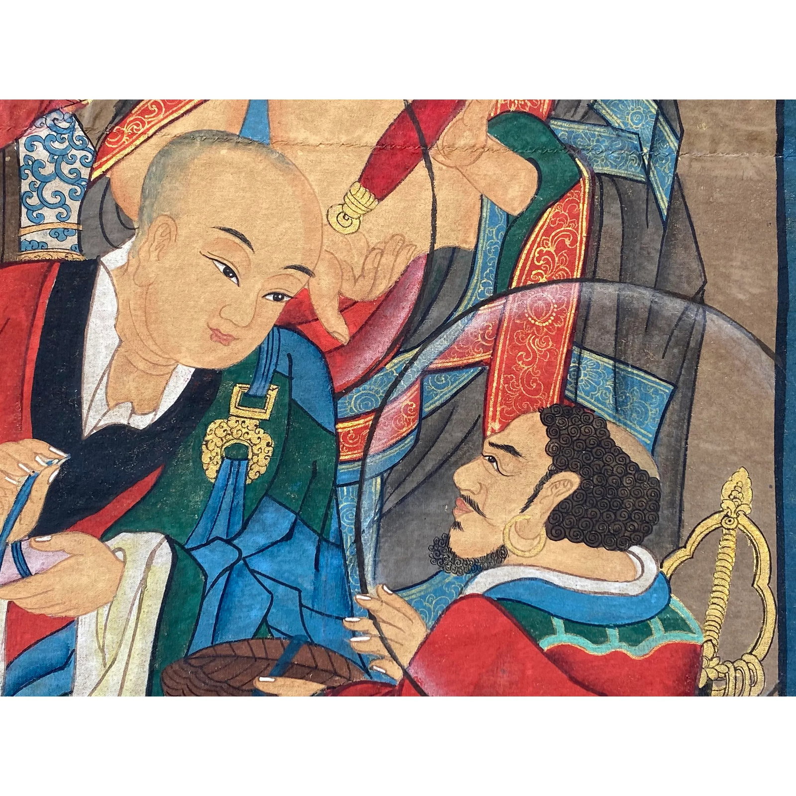 Large Chinese Canvas Art of Part of Sixteen Arhats With Guards Theme - 3
