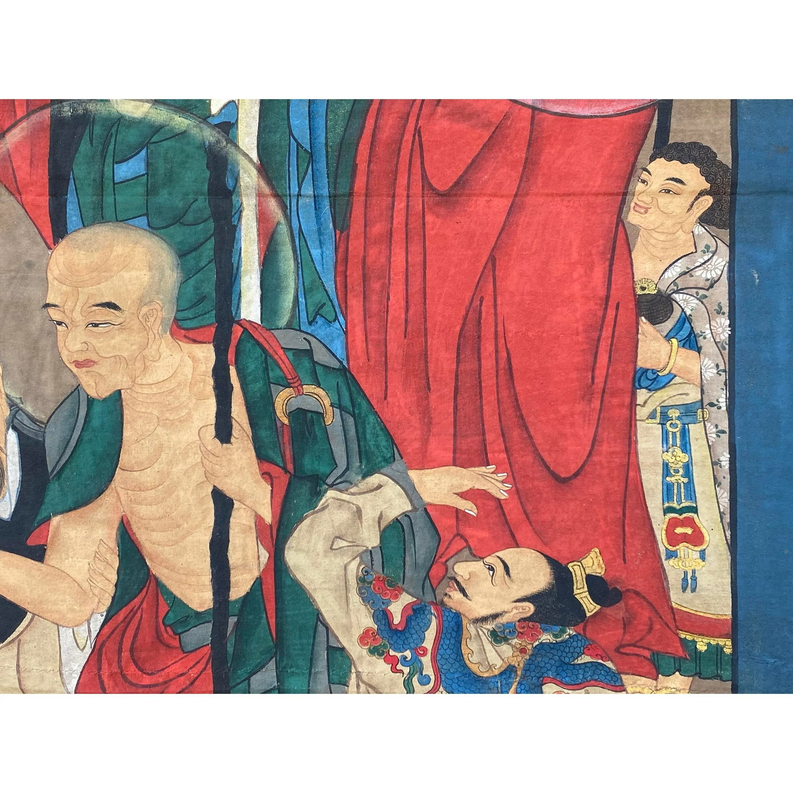 Large Chinese Canvas Art of Part of Sixteen Arhats With Guards Theme - 4