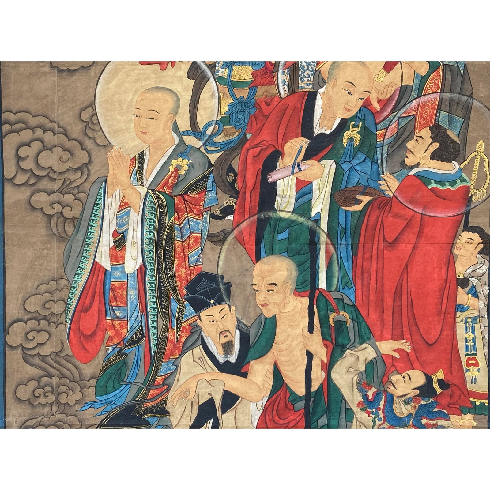 Large Chinese Canvas Art of Part of Sixteen Arhats With Guards Theme - 5