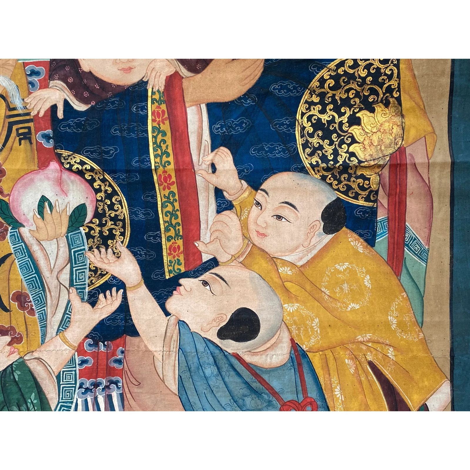 Large Chinese Vintage Canvas Color Ink SanXing (Fu Lu Shou) Painting Art - 10