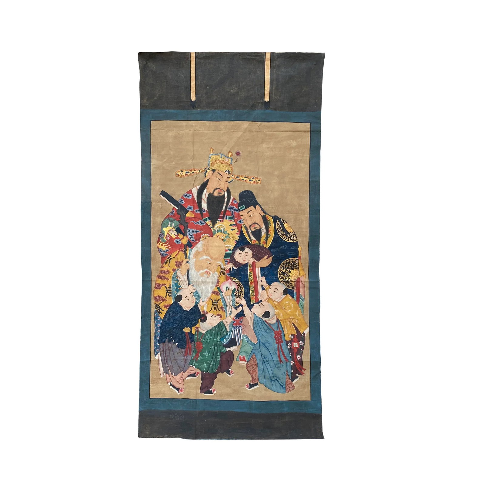 Large Chinese Vintage Canvas Color Ink SanXing (Fu Lu Shou) Painting Art - 11