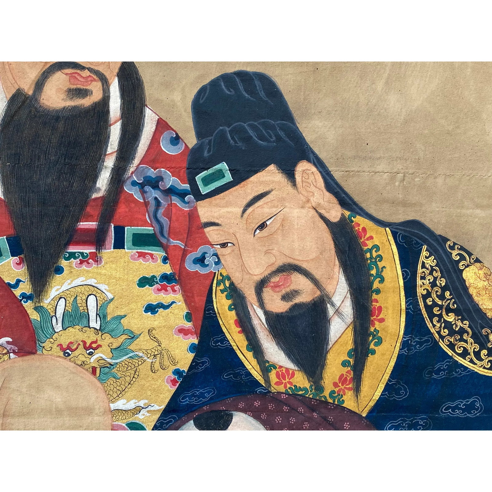 Large Chinese Vintage Canvas Color Ink SanXing (Fu Lu Shou) Painting Art - 3