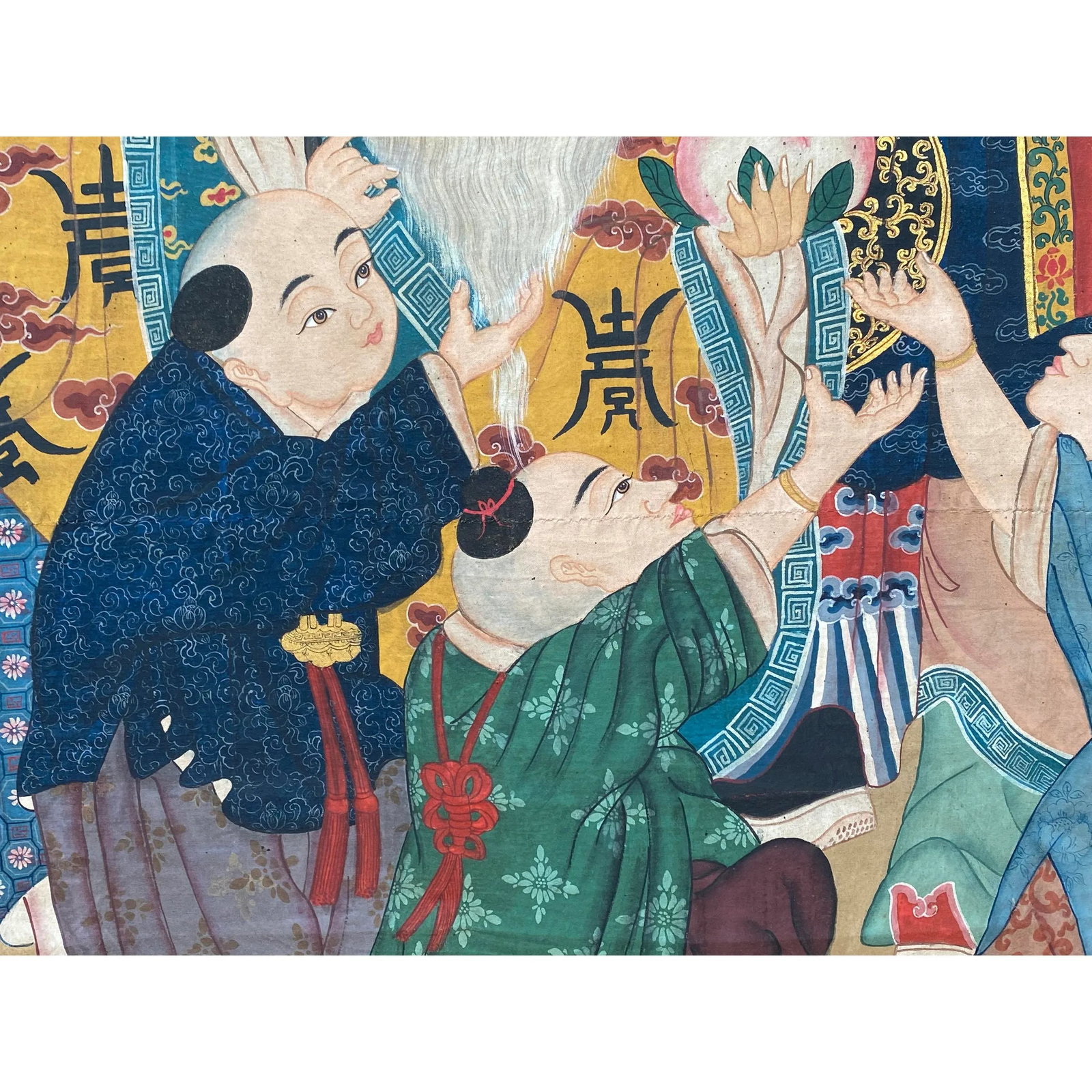 Large Chinese Vintage Canvas Color Ink SanXing (Fu Lu Shou) Painting Art - 6