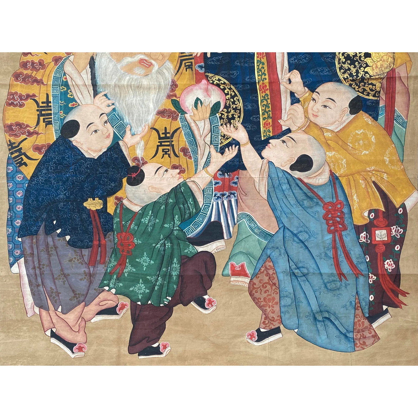 Large Chinese Vintage Canvas Color Ink SanXing (Fu Lu Shou) Painting Art - 7