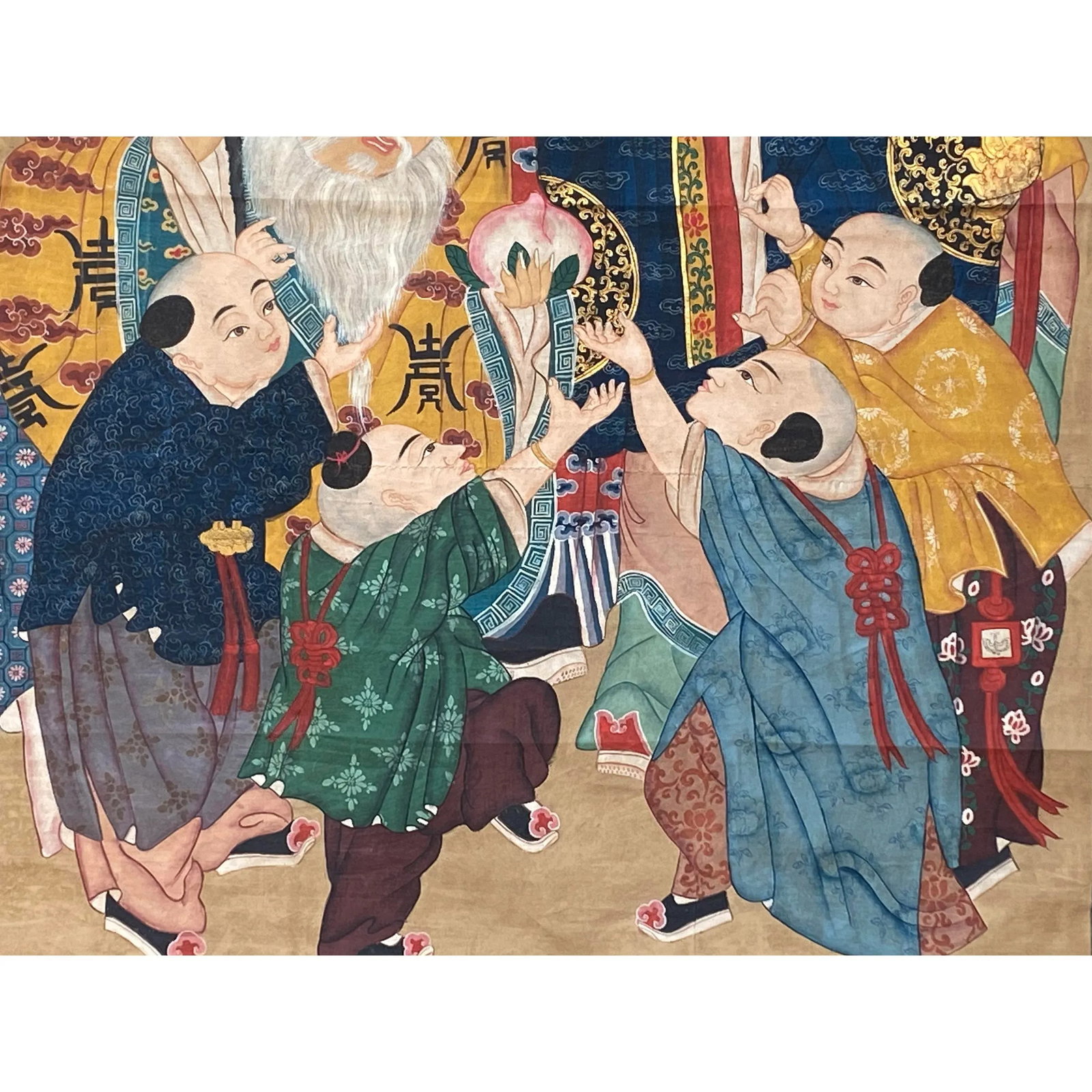 Large Chinese Vintage Canvas Color Ink SanXing (Fu Lu Shou) Painting Art - 8