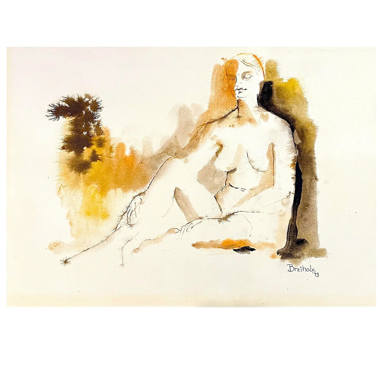 1973 Female Nude Watercolor Painting by Anne Breiholz, Framed - 2