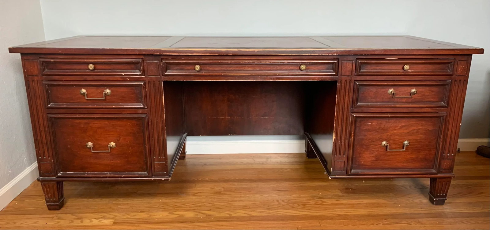 1990s Leather Top Executive Writing Desk - 13