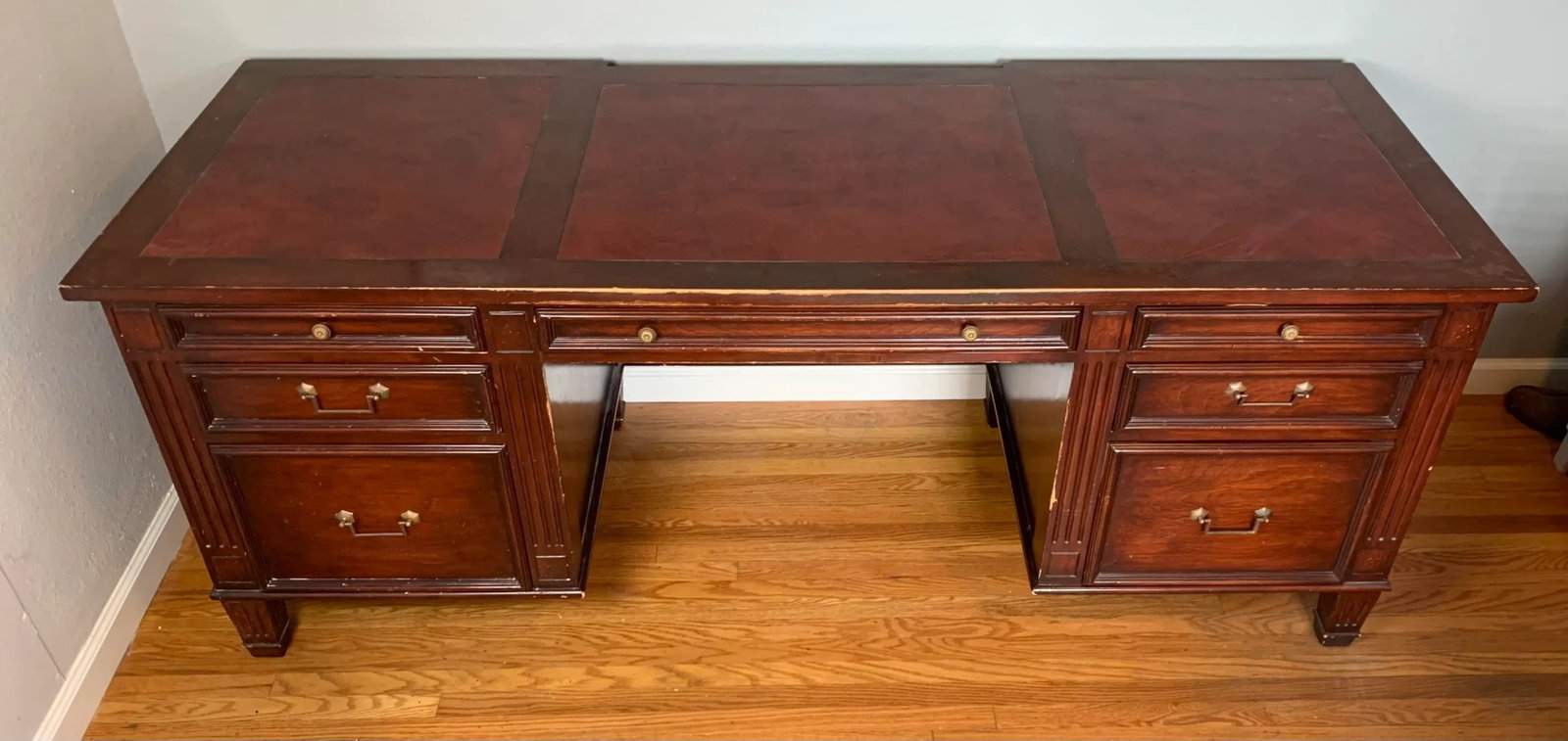 1990s Leather Top Executive Writing Desk - 3