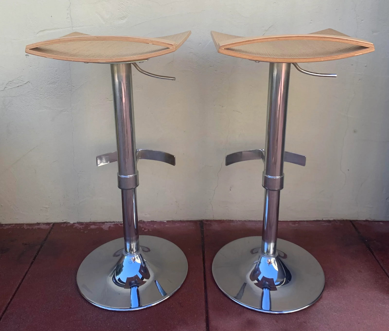 1990s Vintage Chrome and Wood Seat Barstools, Set of 2 - 6