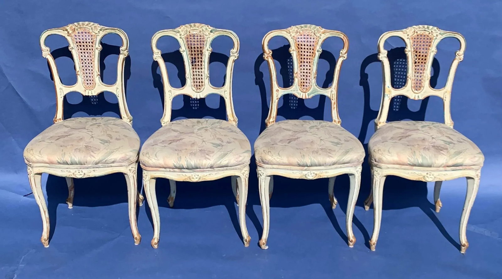 Antique French Provincial Painted Cane Side Chairs, Set of 4 - 11