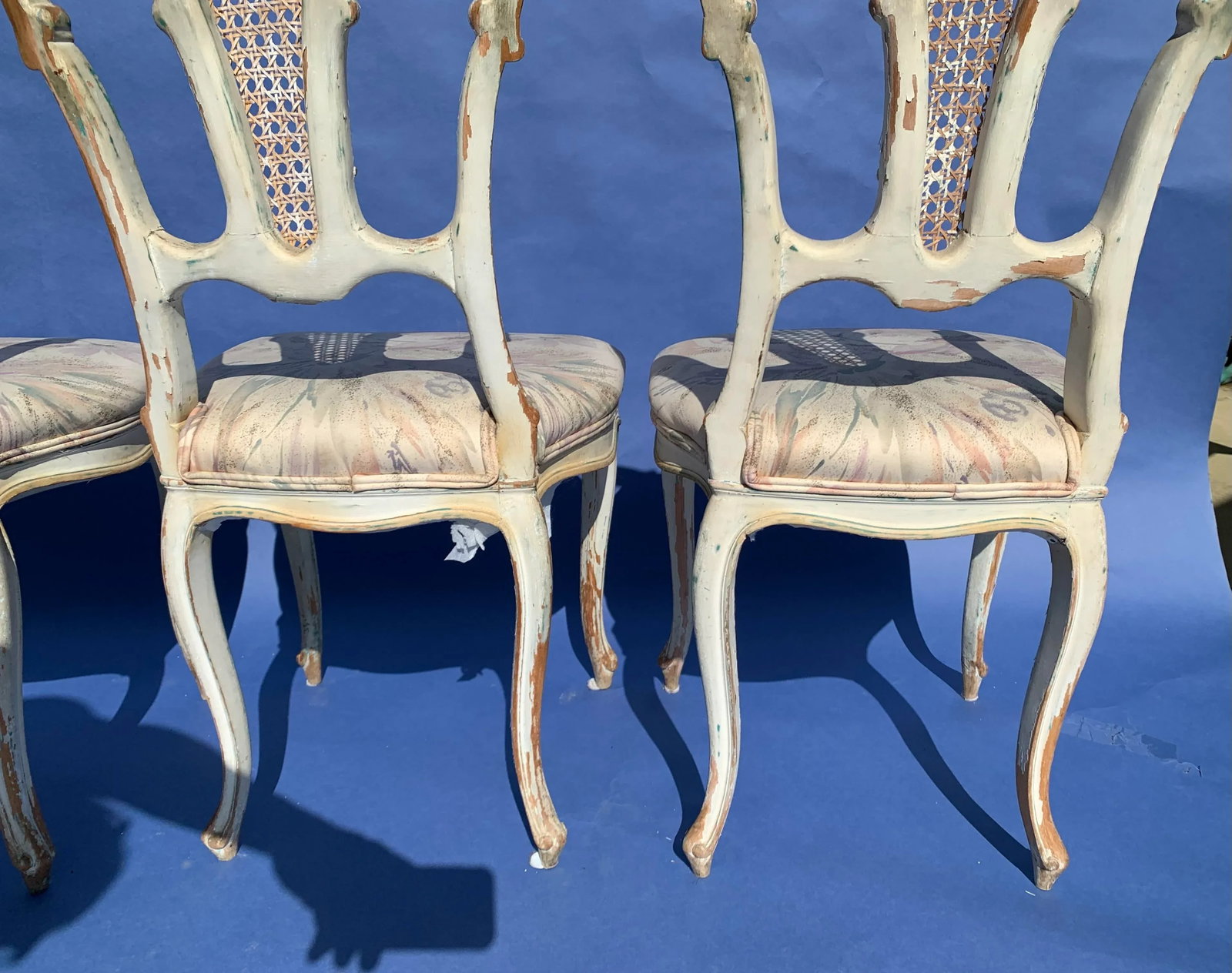 Antique French Provincial Painted Cane Side Chairs, Set of 4 - 2