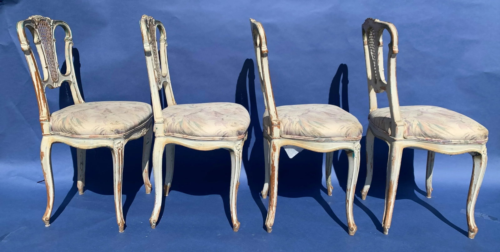 Antique French Provincial Painted Cane Side Chairs, Set of 4 - 3