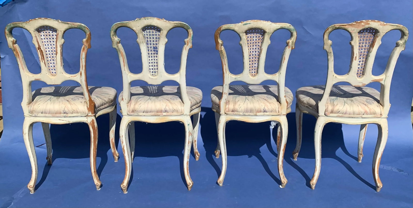Antique French Provincial Painted Cane Side Chairs, Set of 4 - 4