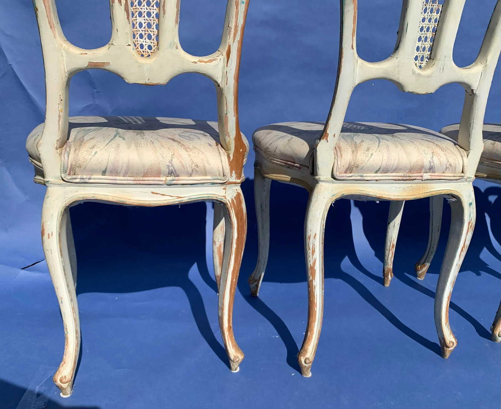 Antique French Provincial Painted Cane Side Chairs, Set of 4 - 5