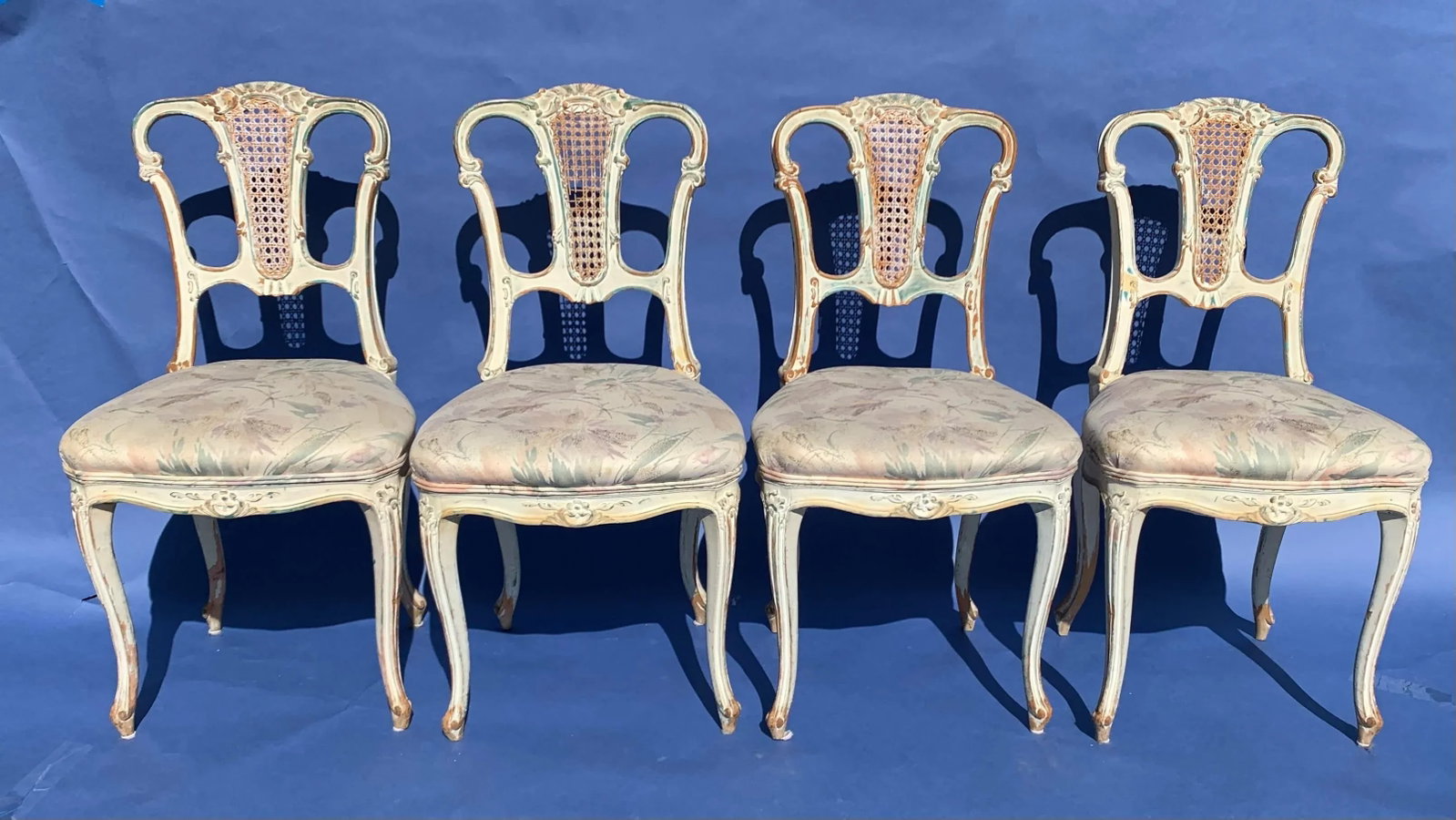 Antique French Provincial Painted Cane Side Chairs, Set of 4 - 6