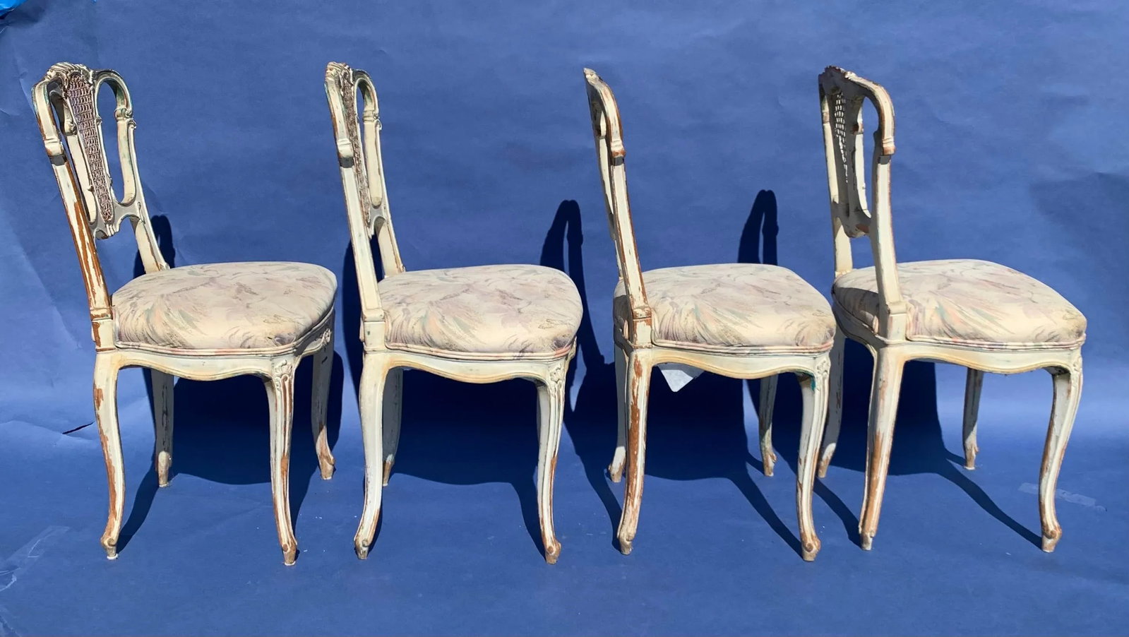 Antique French Provincial Painted Cane Side Chairs, Set of 4 - 7