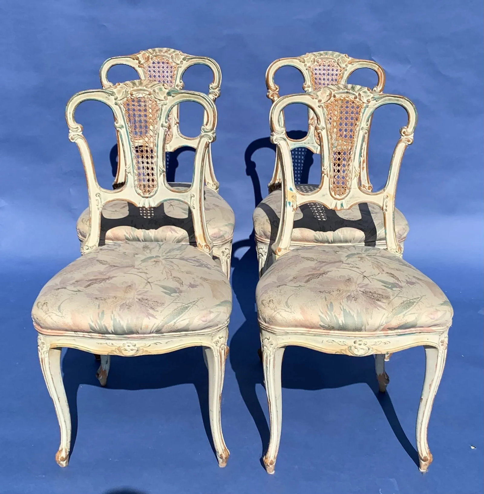 Antique French Provincial Painted Cane Side Chairs, Set of 4 - 8