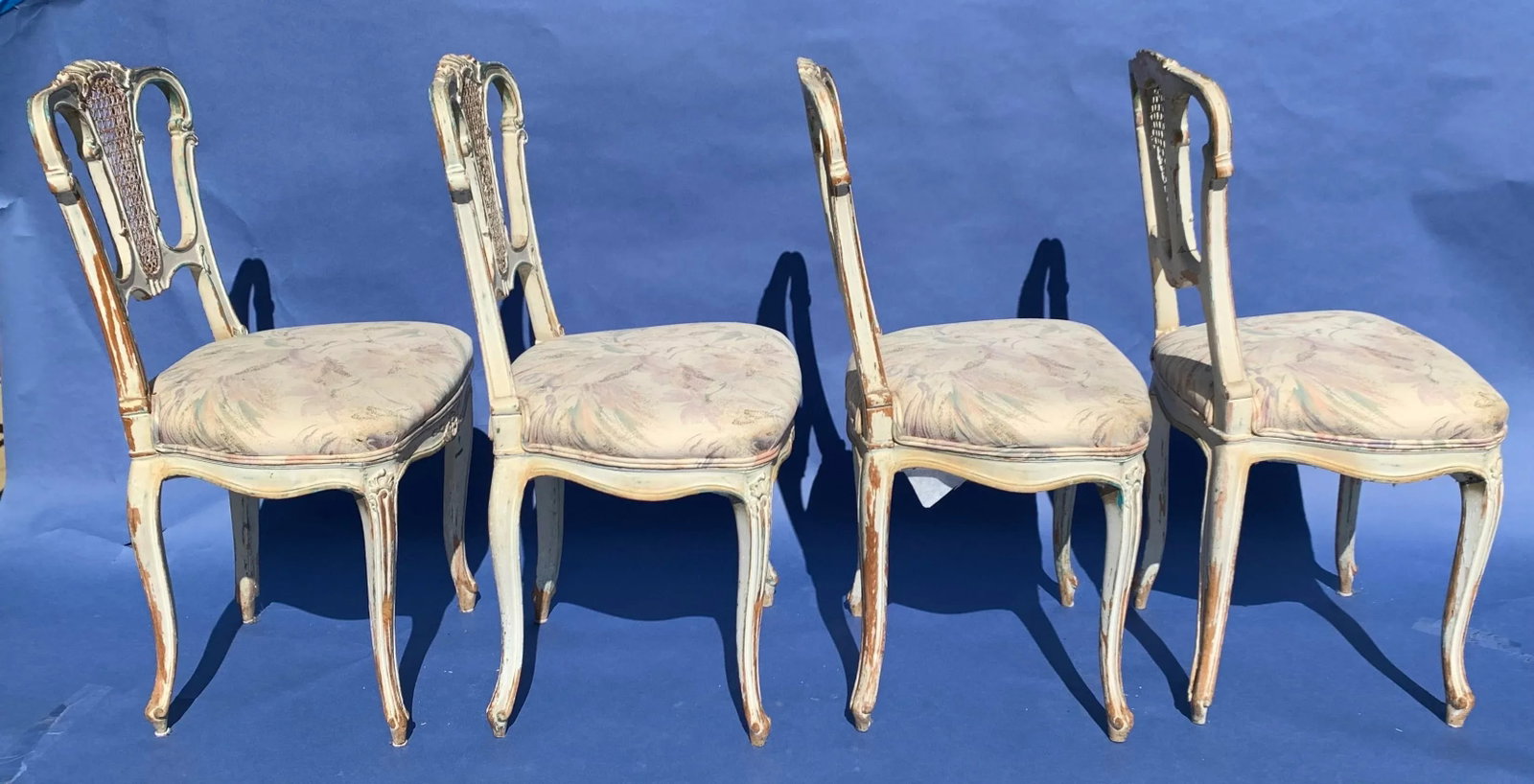 Antique French Provincial Painted Cane Side Chairs, Set of 4 - 9
