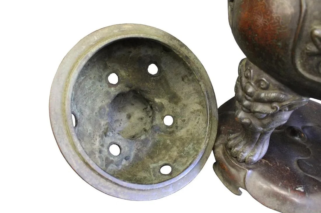 Vintage Chinese Lotus Theme Metal Ding Shape Incense Burner - 7