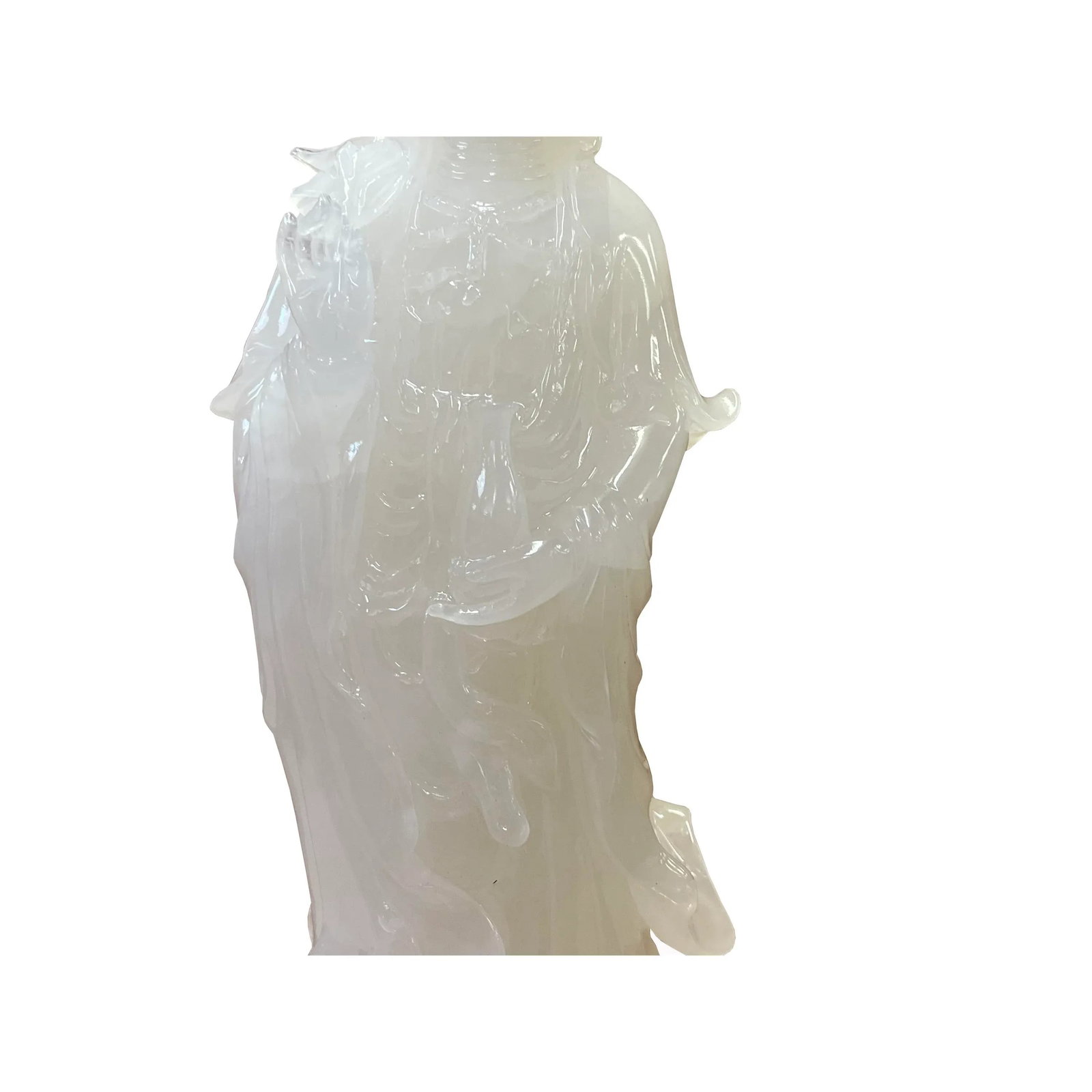 Chinese Off White Stone Standing Kwan Yin Bodhisattva Statue - 5