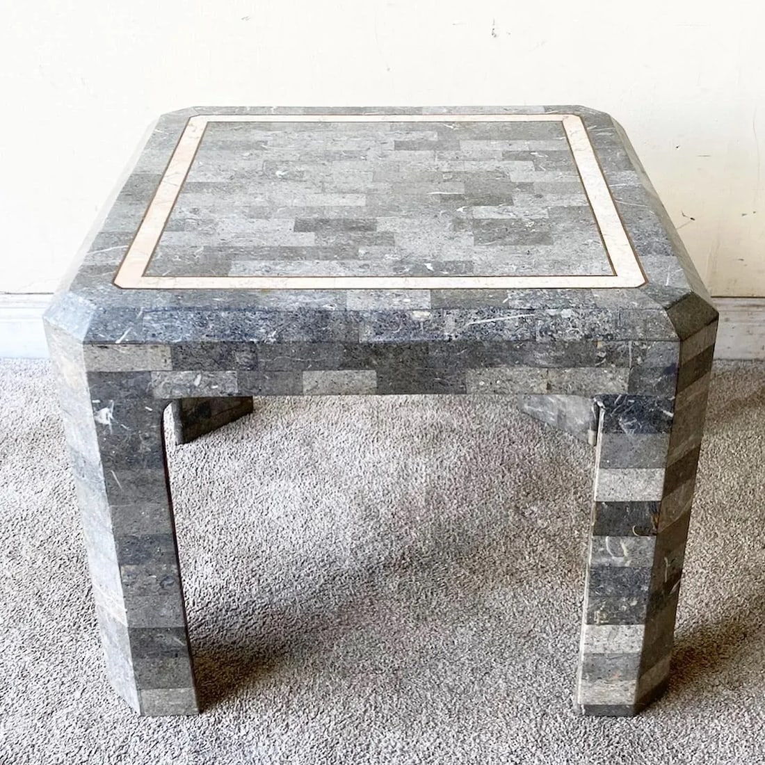 Postmodern Charcoal Tessellated Stone Side Table - 2