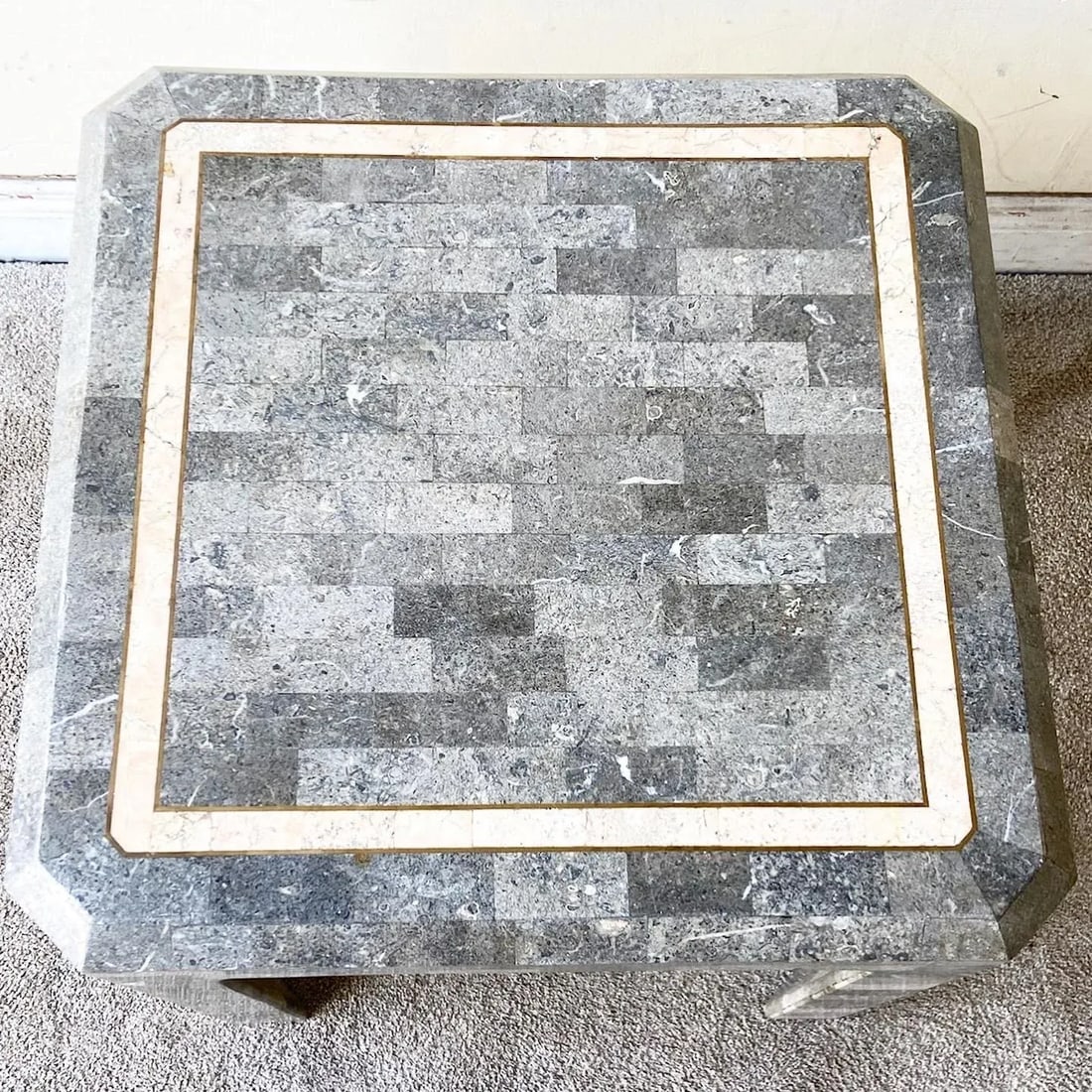 Postmodern Charcoal Tessellated Stone Side Table - 3