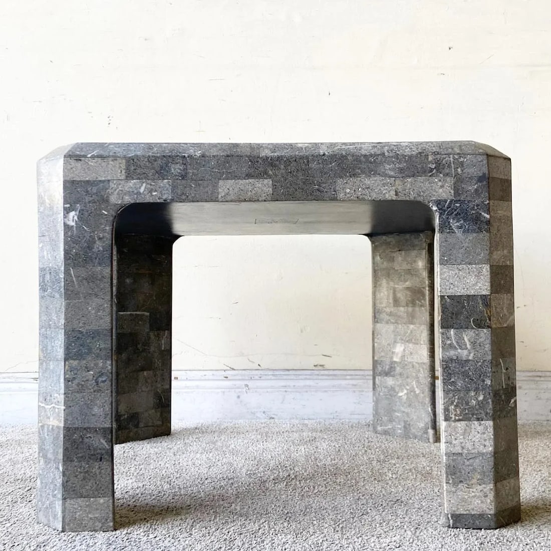 Postmodern Charcoal Tessellated Stone Side Table - 4