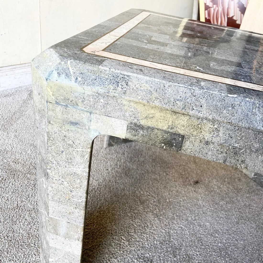 Postmodern Charcoal Tessellated Stone Side Table - 5
