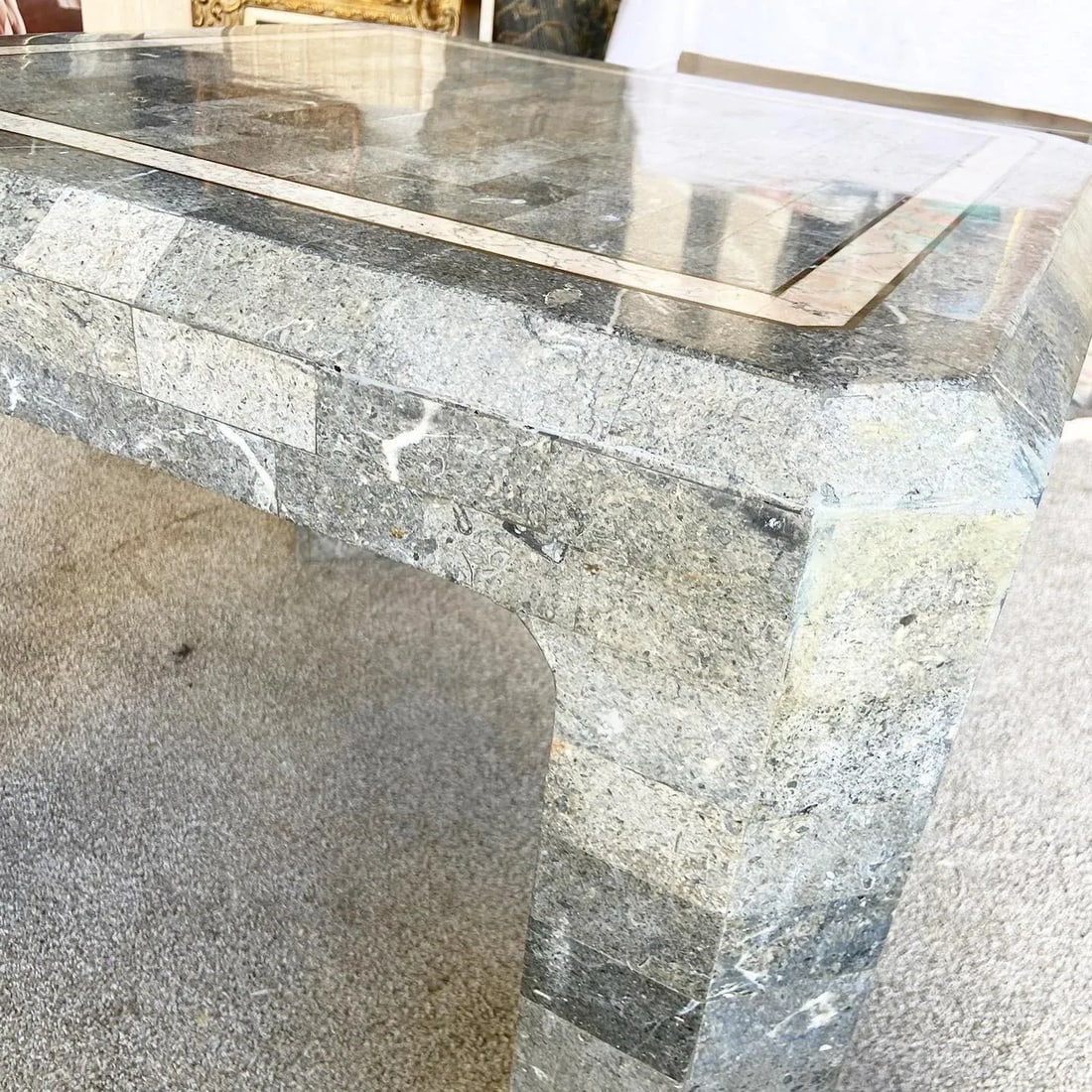 Postmodern Charcoal Tessellated Stone Side Table - 6