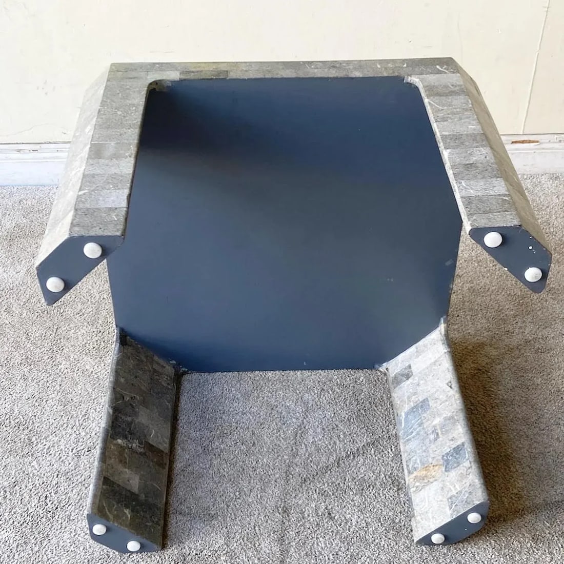 Postmodern Charcoal Tessellated Stone Side Table - 7
