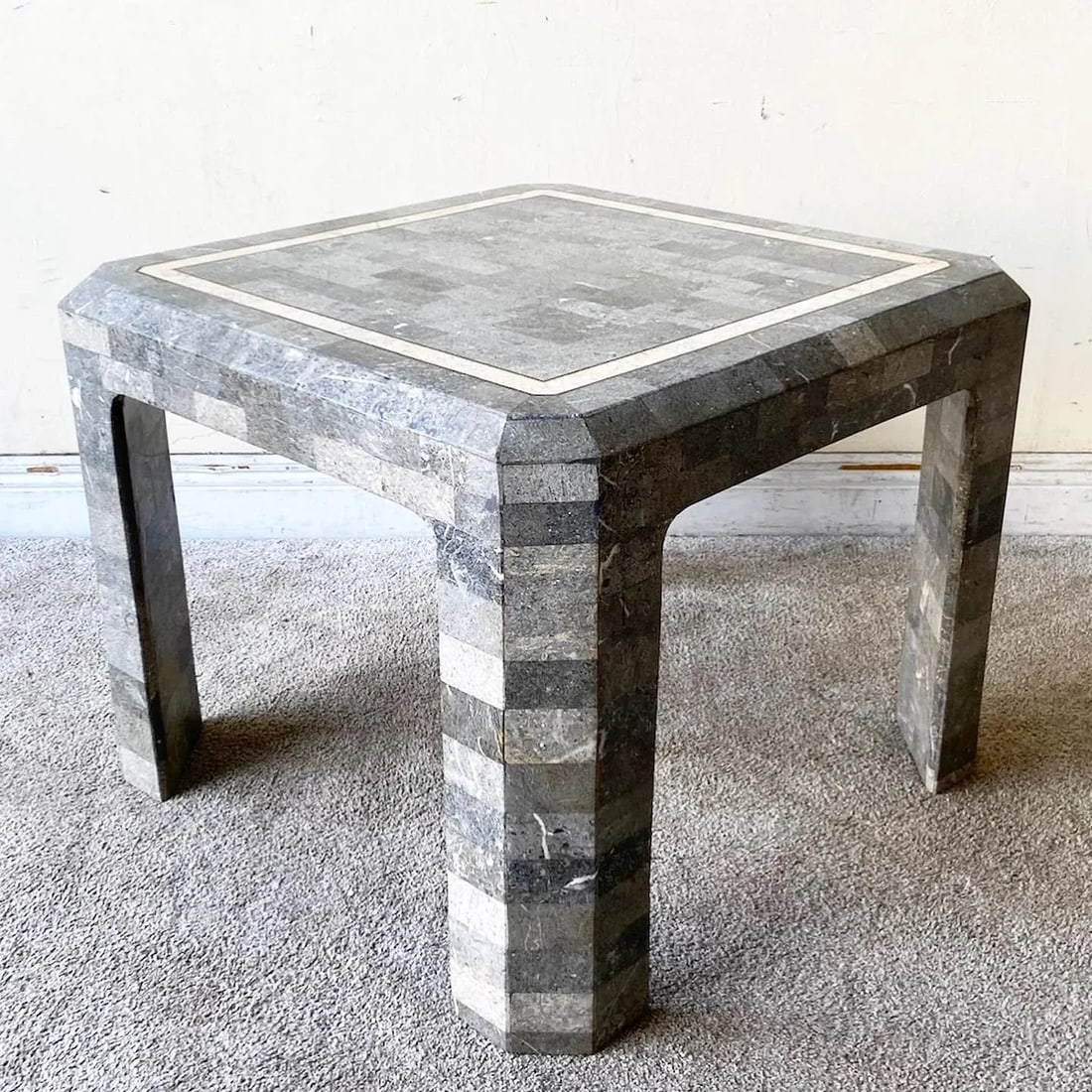 Postmodern Charcoal Tessellated Stone Side Table - 8