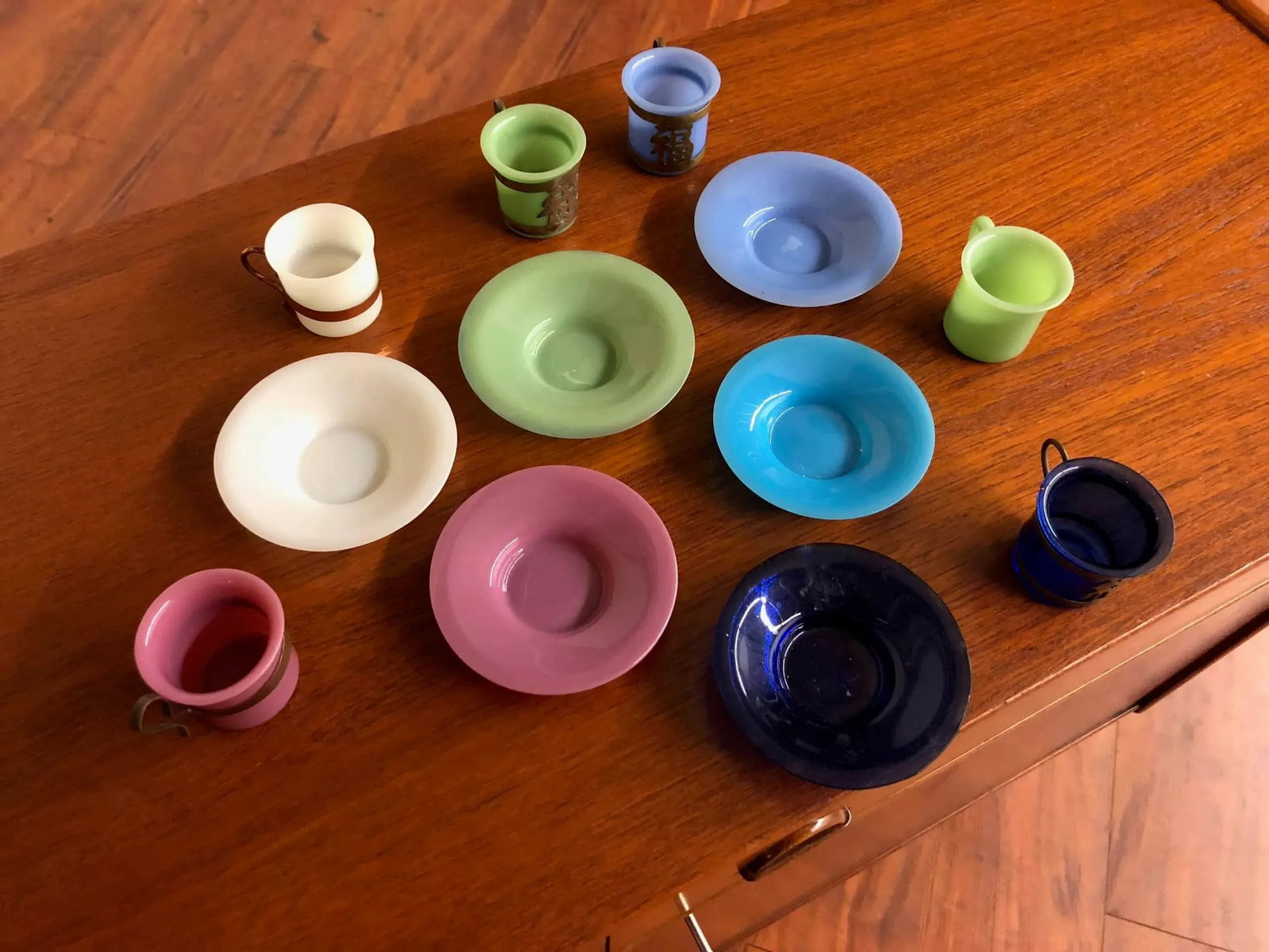 Old Chinese Peking Glass Cup and Saucers - Set of 6 - 11