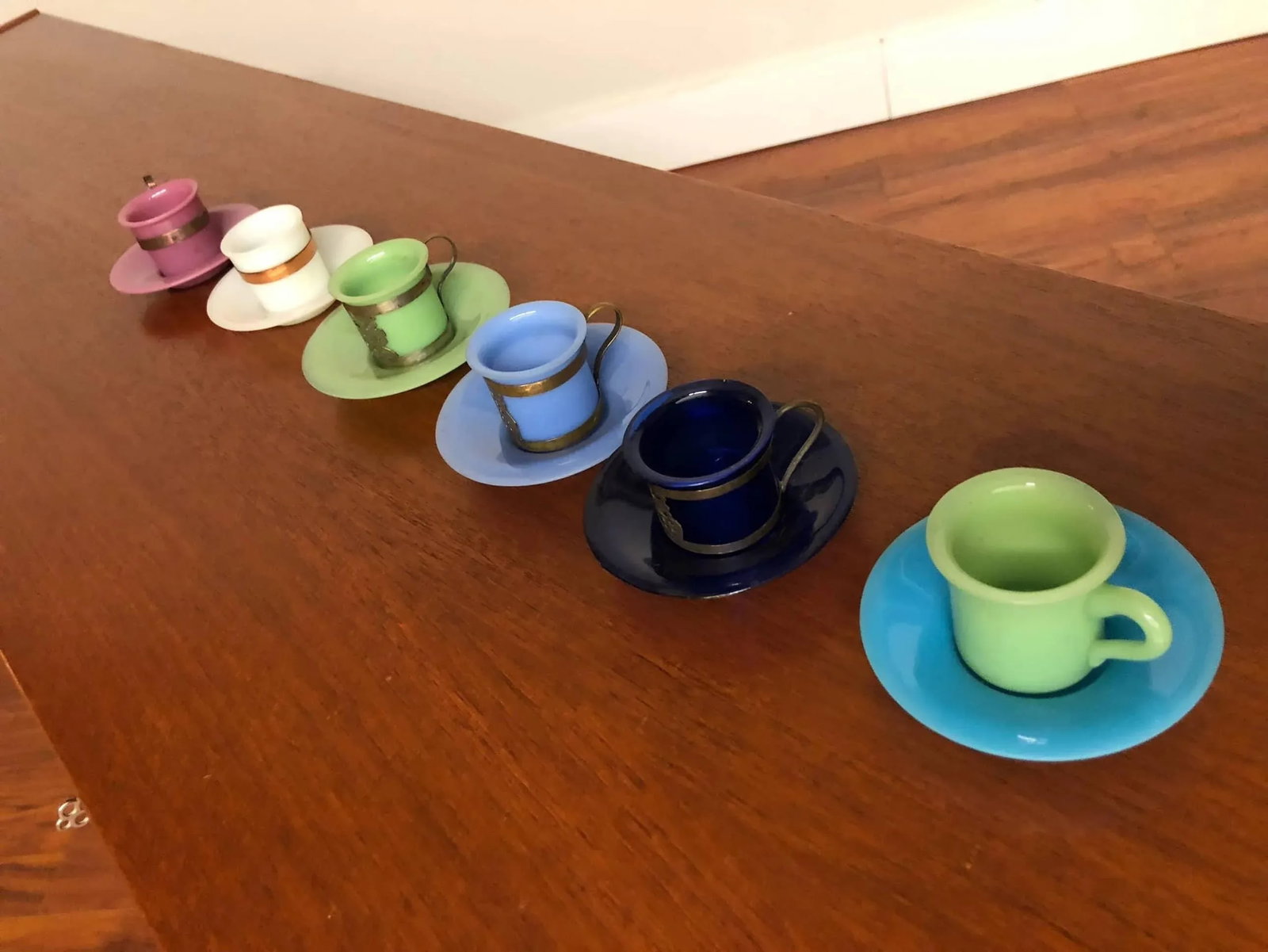 Old Chinese Peking Glass Cup and Saucers - Set of 6 - 2
