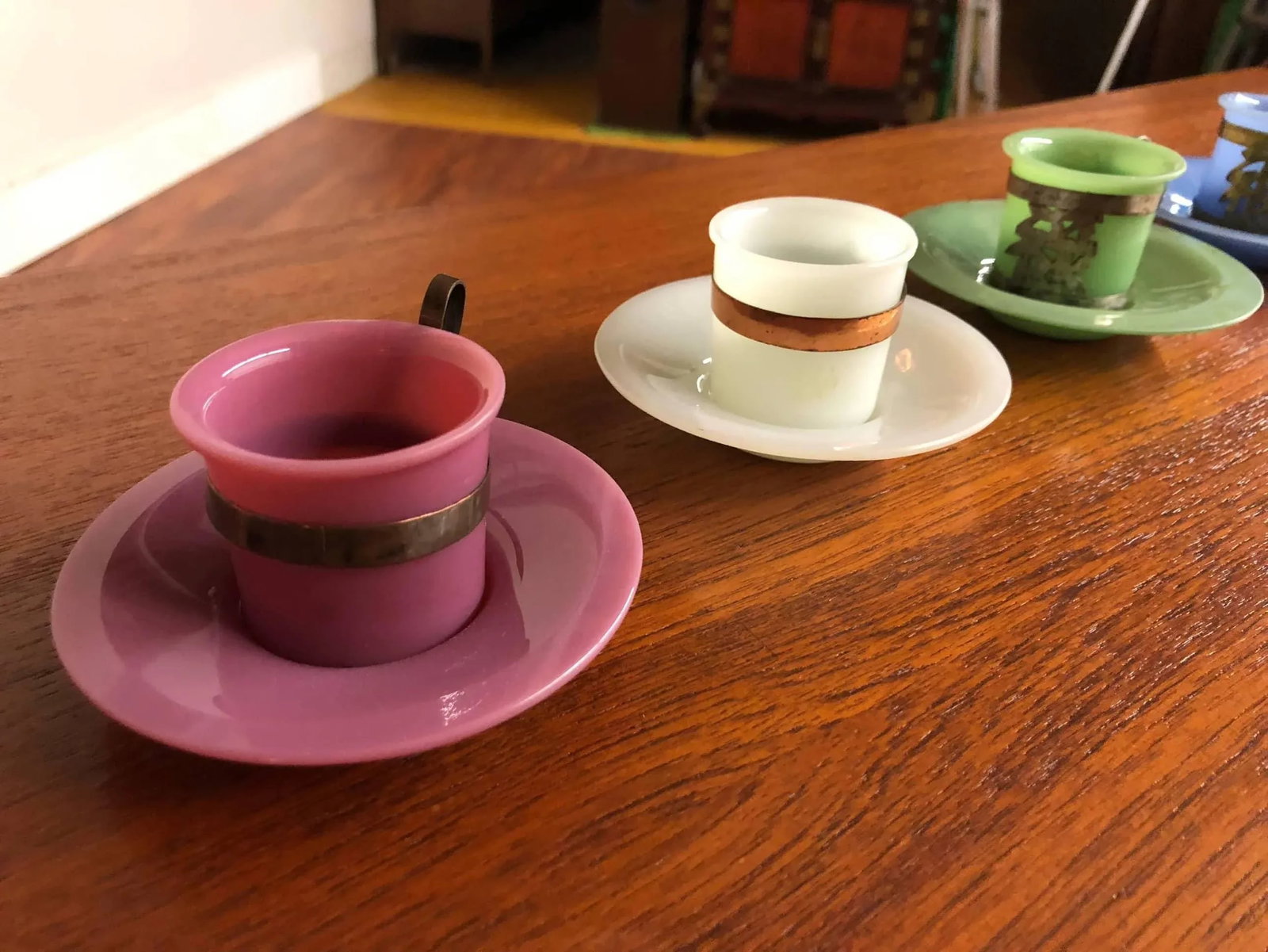 Old Chinese Peking Glass Cup and Saucers - Set of 6 - 4