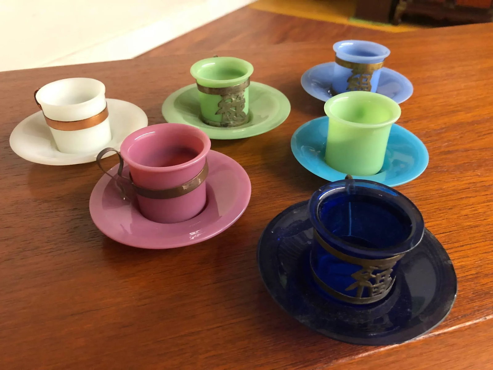 Old Chinese Peking Glass Cup and Saucers - Set of 6 - 5